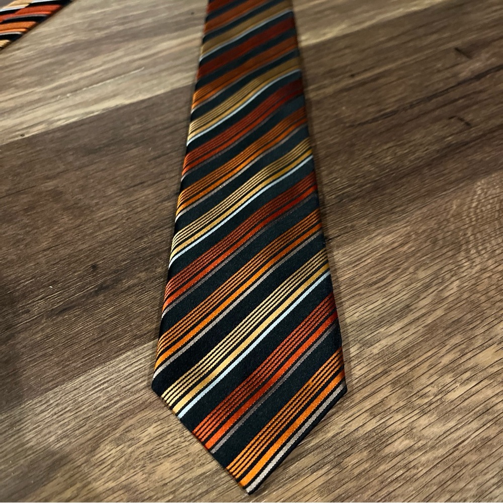 NEW ALFANI MENS NECK TIE NECKTIE 100% SILK Orange & Black Striped